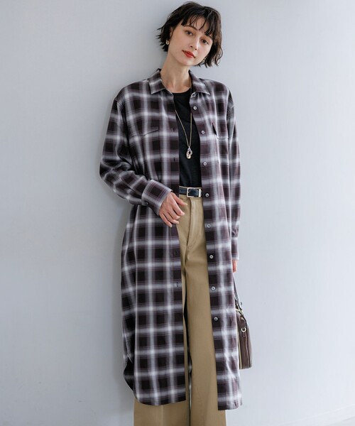 シャツワンピース コットンミックスチェック シャツ ワンピース