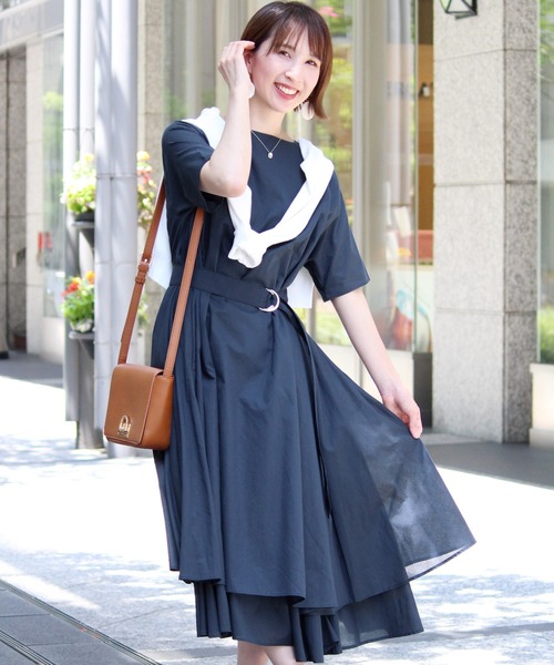 ElegChic ワンピース 半袖 ボリューム スカート コットンワンピース