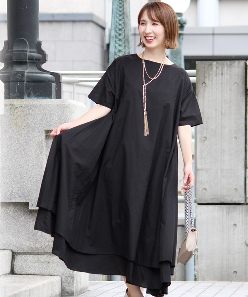 ElegChic ワンピース 半袖 ボリューム スカート コットンワンピース