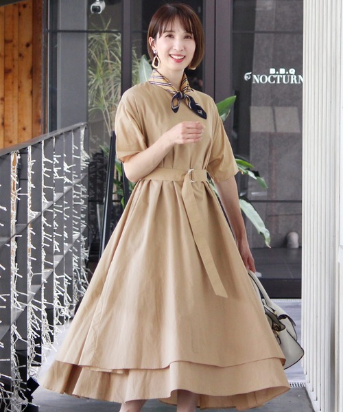 ElegChic ワンピース 半袖 ボリューム スカート コットンワンピース