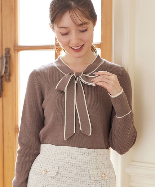 alotta ニット セーター 配色ボウタイニットトップス レディース