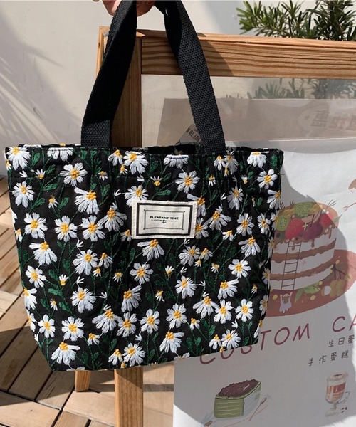 ミニトートバック+ミニミニバック　デイジー柄 Mignonjour トートバッグ Mignonjour&frasl;デイジー柄ミニトートバッグ