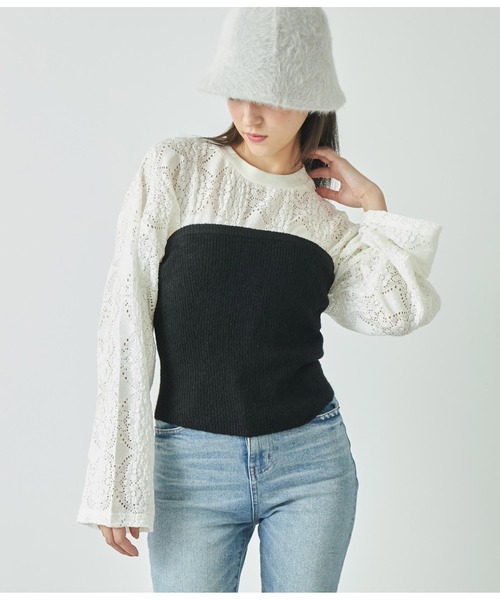 ANAP tシャツ 両サイドスリットレースロンT レディース : ZOZOTOWN 