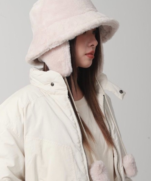 LADY LIKE 帽子 ハット 耳当て付きフェイクファーバケットハット
