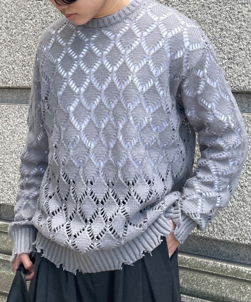 PICSAS セーター ニット 「PICSAS」ダメージメッシュクルー
