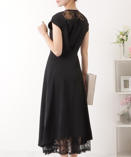 Lace Ladies 総レースVネックドレス ブラック XL レースレディース Lace Ladies 総レースVネックワンピースドレス