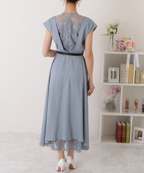 Lace Ladies ドレス ベルト付き レース ドッキング Vネック