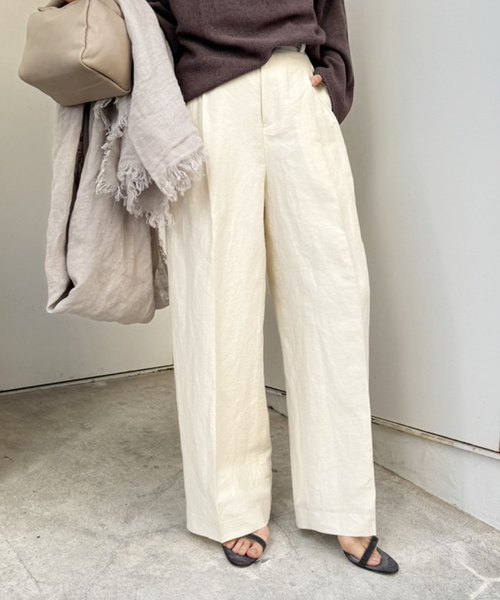 plage パンツ スラックス VIS/LINEN TUCK WIDE レディース