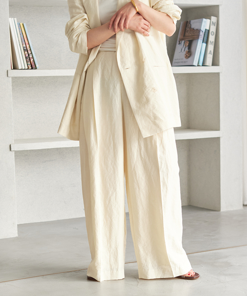 plage パンツ スラックス VIS/LINEN TUCK WIDE レディース