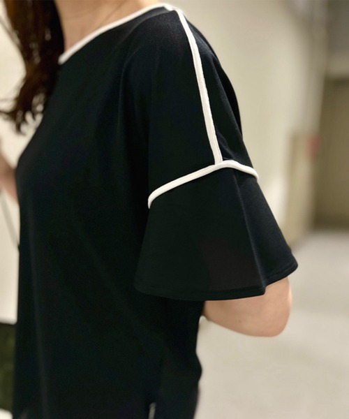 AIGLE / エーグル 接触冷感 ワンポイントロゴ ピスネーム ボートネック パフスリーブ半袖Tシャツ 接触冷感 ワンポイントロゴ ピスネーム ボートネック