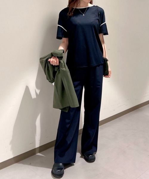 AIGLE / エーグル 接触冷感 ワンポイントロゴ ピスネーム ボートネック パフスリーブ半袖Tシャツ AIGLE｜接触冷感 ワンポイントロゴ ピスネーム ボートネック