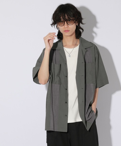 ブラウス シャツ 「UNISEX」ストライプコンビシャツ レディース メンズ
