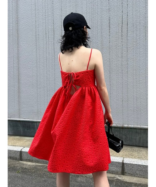 Shio様Rene ひざ丈ワンピース リボン シルク混 ジャガード 黒 24SS Shio様Rene ひざ丈ワンピース リボン シルク混 ジャガード 黒