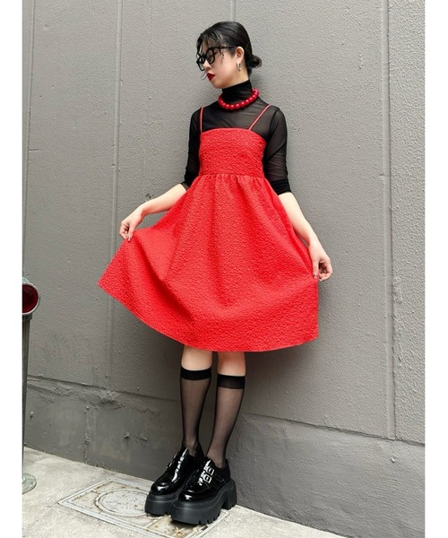 Shio様Rene ひざ丈ワンピース リボン シルク混 ジャガード 黒 24SS Shio様Rene ひざ丈ワンピース リボン シルク混 ジャガード 黒