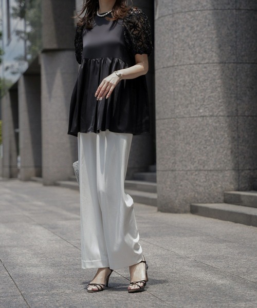 ブラウス シャツ フラワー チュールスリーブ ブラウス HUIT レディース セール】フラワー チュールスリーブ ブラウス HUIT（シャツ
