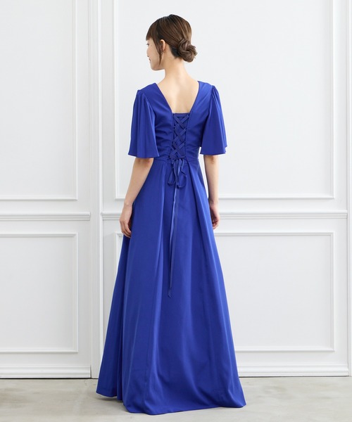 新品・未使用　AIMER　バックリボンドレス セール】ストライプ刺繍バックリボンパーティードレス 結婚式