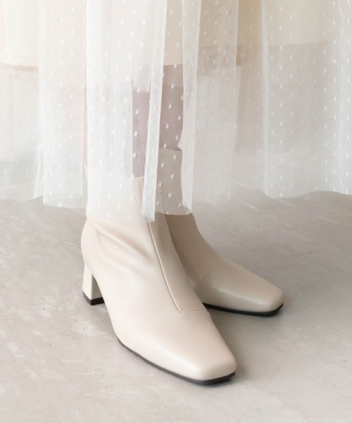 RANDA（ランダ） ブーツ 晴雨兼用 スクエアトゥミドルヒールショート