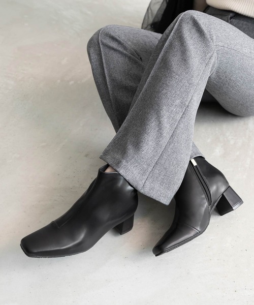 RANDA（ランダ） ブーツ 晴雨兼用 スクエアトゥミドルヒールショート