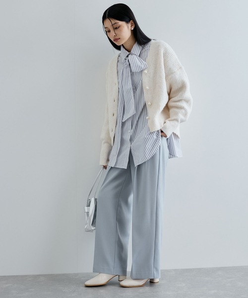 リボン付きバックシャーリングシャツ VIS ブラウス シャツ リボン付きバックシャーリングシャツ