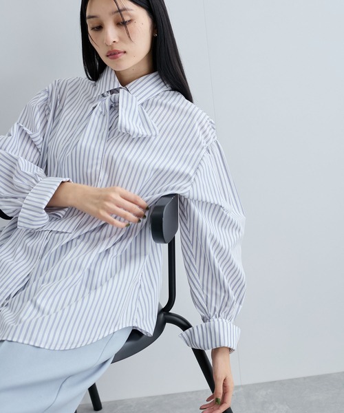 VIS シャツ ブラウス リボン付きバックシャーリングシャツ レディース 