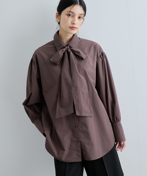 ブラウス シャツ リボン付きバックシャーリングシャツ レディース VIS ブラウス シャツ リボン付きバックシャーリングシャツ