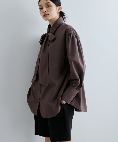ブラウス シャツ リボン付きバックシャーリングシャツ レディース VIS ブラウス シャツ リボン付きバックシャーリングシャツ