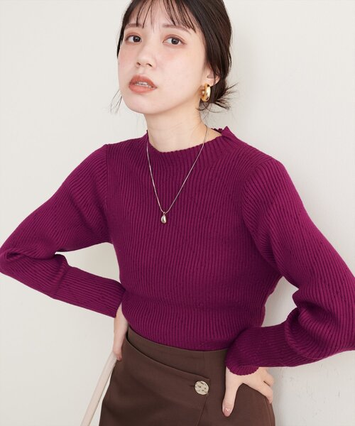 natural couture ニット ダイヤ柄プチハイリブニット レディース