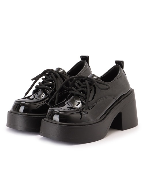Lace Ladies ローファー レザー調 厚底 クラシカル レースアップ