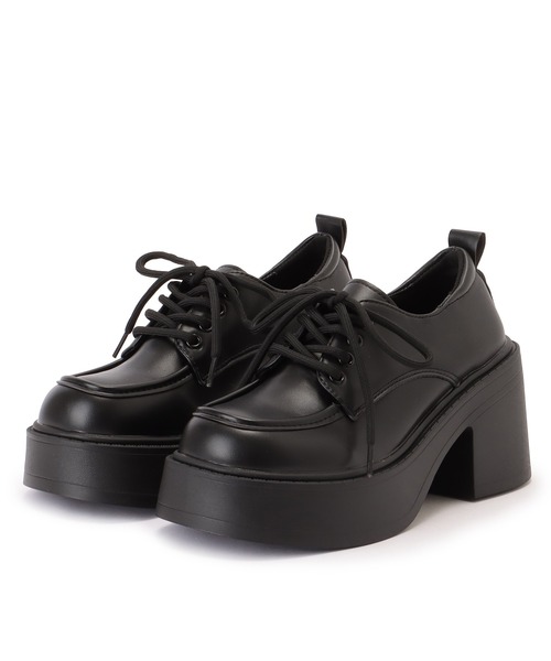 Lace Ladies ローファー レザー調 厚底 クラシカル レースアップ