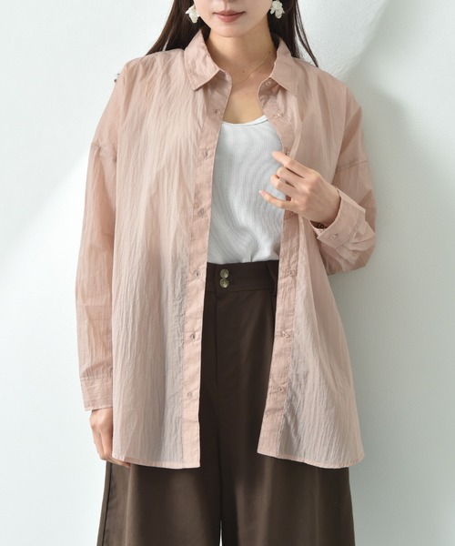 ブラウス シャツ シアー長袖シャツ　497152 レディース INTERPLANET ブラウス シャツ シアー長袖シャツ レディース