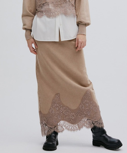 Ameri（アメリ） ロング スカート CHEMICAL OVERDYE LACE SWEAT SKIRT