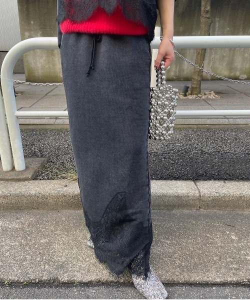 Ameri（アメリ） ロング スカート CHEMICAL OVERDYE LACE SWEAT SKIRT