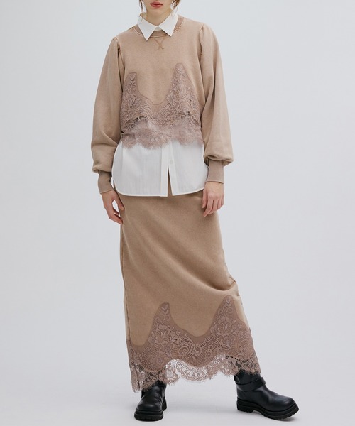 CHEMICAL OVERDYE LACESWEAT スカートAMERI Ameri（アメリ） ロング スカート CHEMICAL OVERDYE LACE SWEAT SKIRT