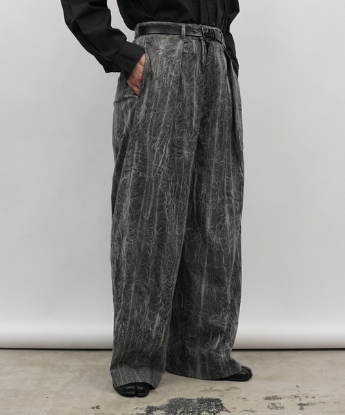 Aphlotus スラックス ムラ染めクラッシュプリーツ フルレングス