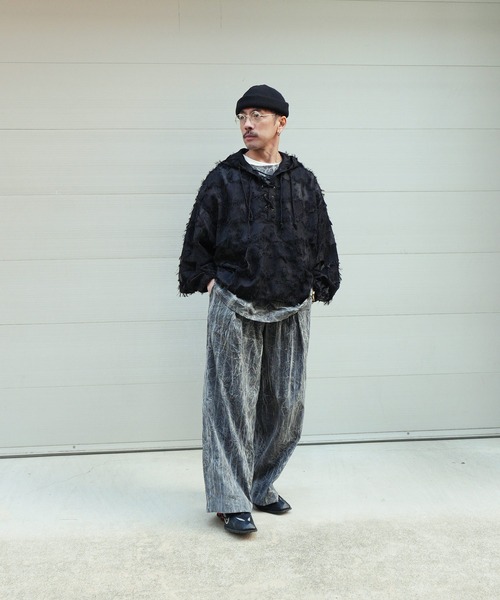 Aphlotus スラックス ムラ染めクラッシュプリーツ フルレングス