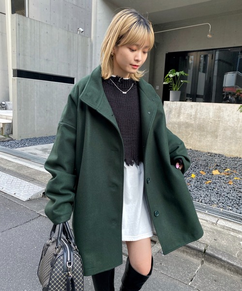 み*る様 フード付きダークグリーンケープコート み*る様 フード付き