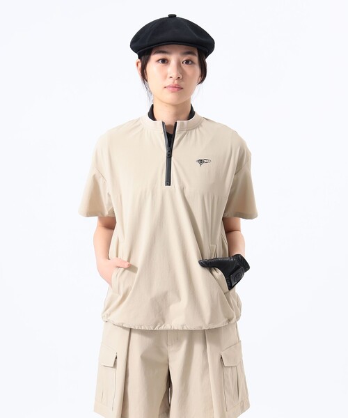 サイズ：M BEAMS GOLF ビームスゴルフ  ハーフジップ半袖Tシャツ パイル地  ホワイト系 [240101472728] ゴルフウェア レディース ストスト BEAMS GOLF ビームスゴルフ ハーフジップ半袖Tシャツ パイル地