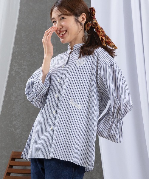 STUDIO PICONE ROMA ストライプシャツ 刺繍 40 STUDIO PICONE（スタジオピッコーネ） ブラウス シャツ 刺繍ストライプ