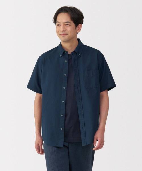 無印良品 シャツ 紳士 洗いざらしオックスボタンダウン半袖シャツ