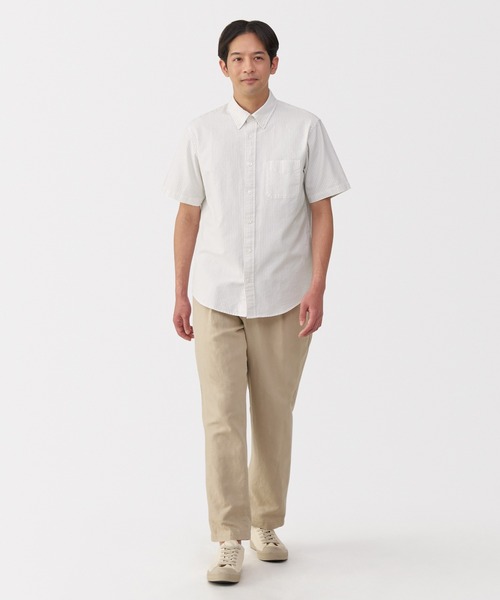 無印良品（MUJI） シャツ 半袖 紳士 洗いざらしオックスボタンダウン