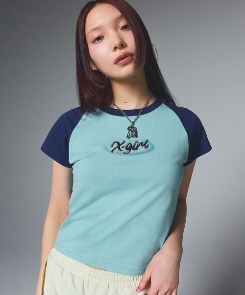 X-girl（エックスガール） tシャツ SPRAY ART AND EMBROIDERY RAGLAN S