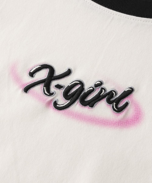 エックスガール X-girl SPRAY ART AND EMBROIDERY RAGLAN S/S BABY TEE 半袖 コンパクト トレンド レディース ストリート ブランド 新品 正規品 X-girl tシャツ SPRAY ART AND EMBROIDERY RAGLAN S/S BABY TEE