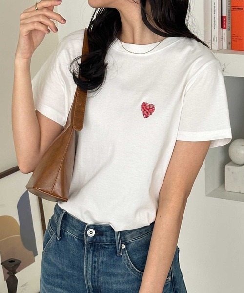 GeeRA（ジーラ） tシャツ 半袖 綿100％ハート＆宇宙ワンポイント刺繍T
