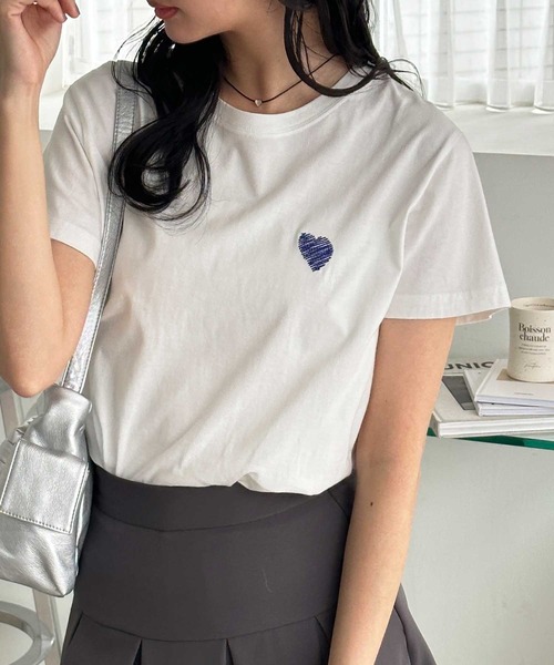 GeeRA（ジーラ） tシャツ 綿100％ハート＆宇宙ワンポイント刺繍T