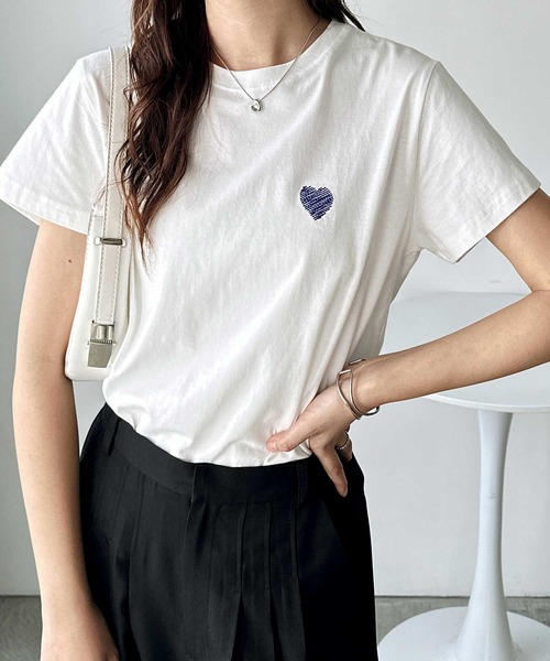 GeeRA（ジーラ） tシャツ 半袖 綿100％ハート＆宇宙ワンポイント刺繍T