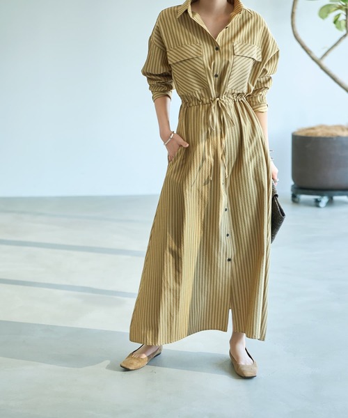 大人 ストライプ リュクス デイリー シャツワンピース STYLE DELI ワンピース 「LUXE」交互ストライプ柄シャツ