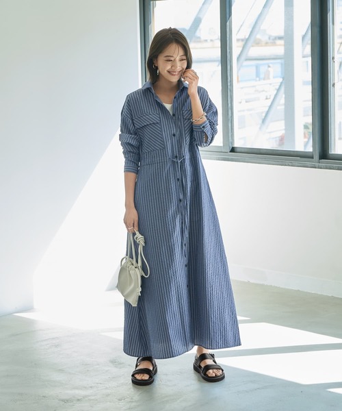 から厳選した STYLE DELI ワンピース 「LUXE」交互ストライプ柄シャツ トップス