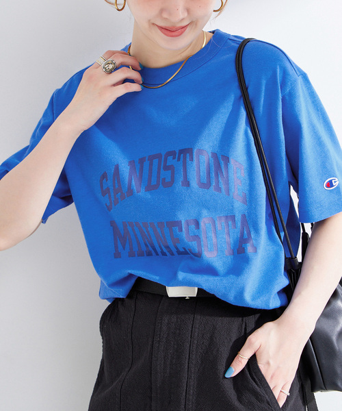 tシャツ Champion/チャンピオン 別注 スラブジャージロゴTEE レディース