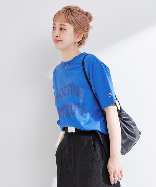 tシャツ Champion/チャンピオン 別注 スラブジャージロゴTEE レディース Champion tシャツ Champion/チャンピオン 別注 スラブジャージ