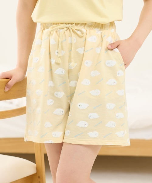 パジャマパンツ ショート 刺繍入り チュチュアンナ（tutuanna） パジャマ ルームウェア 裏毛アザラシ総柄1